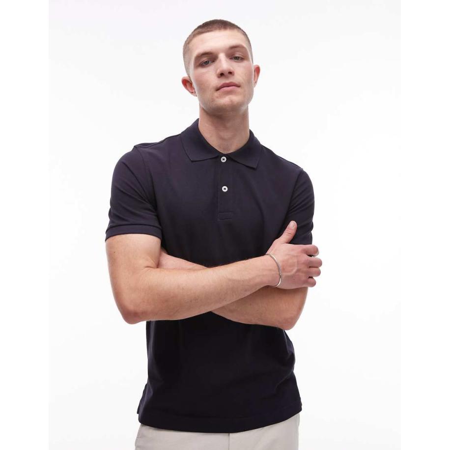 ARKET - Poloshirt van piqué jersey met korte mouwen in marineblauw Blauw
