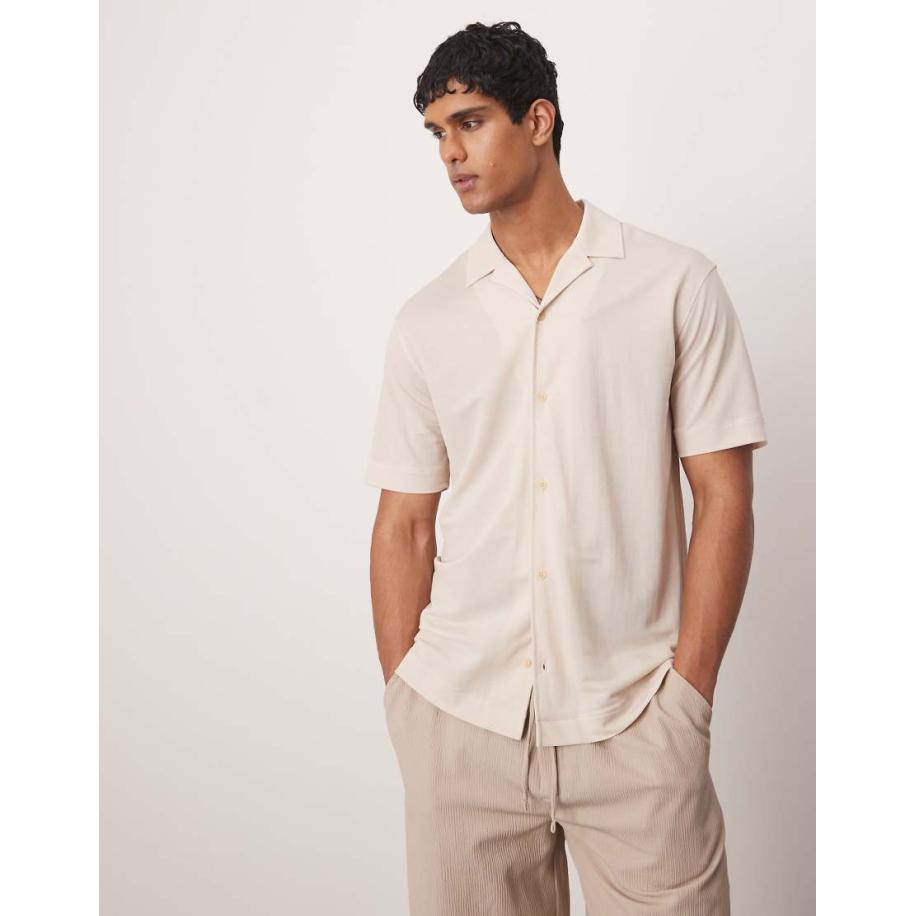 Mango - Overhemd met korte mouwen in beige-Neutraal Multicolor