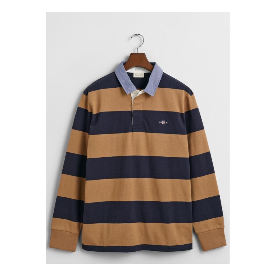 GANT Poloshirt lange mouw bruin, Gestreept Bruin