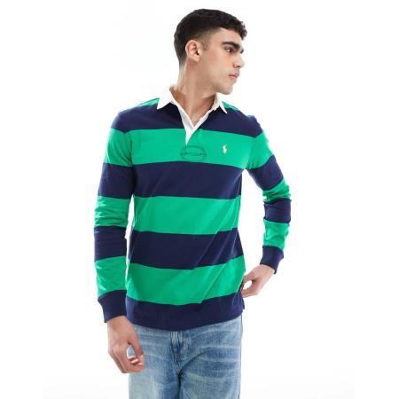 Polo Ralph Lauren - Gestreept rugbyshirt met icoonlogo in marineblauw/groen