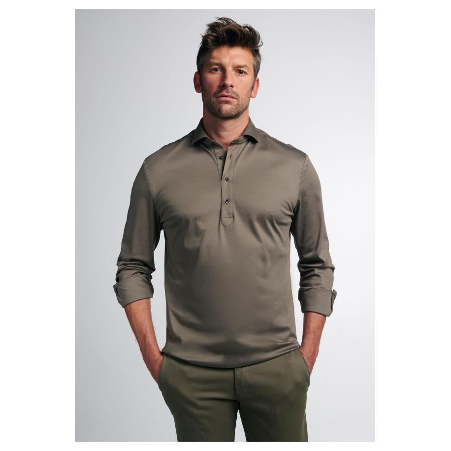 ETERNA 1863 Poloshirt lange mouw bruin, Effen Bruin