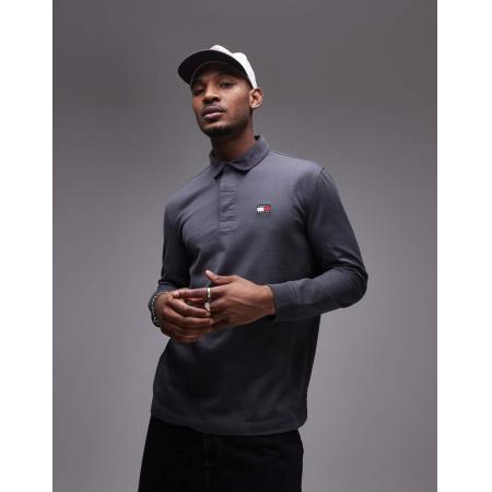 Tommy Jeans - Rugbytop met kraagje van corduroy in donkergrijs-Zwart