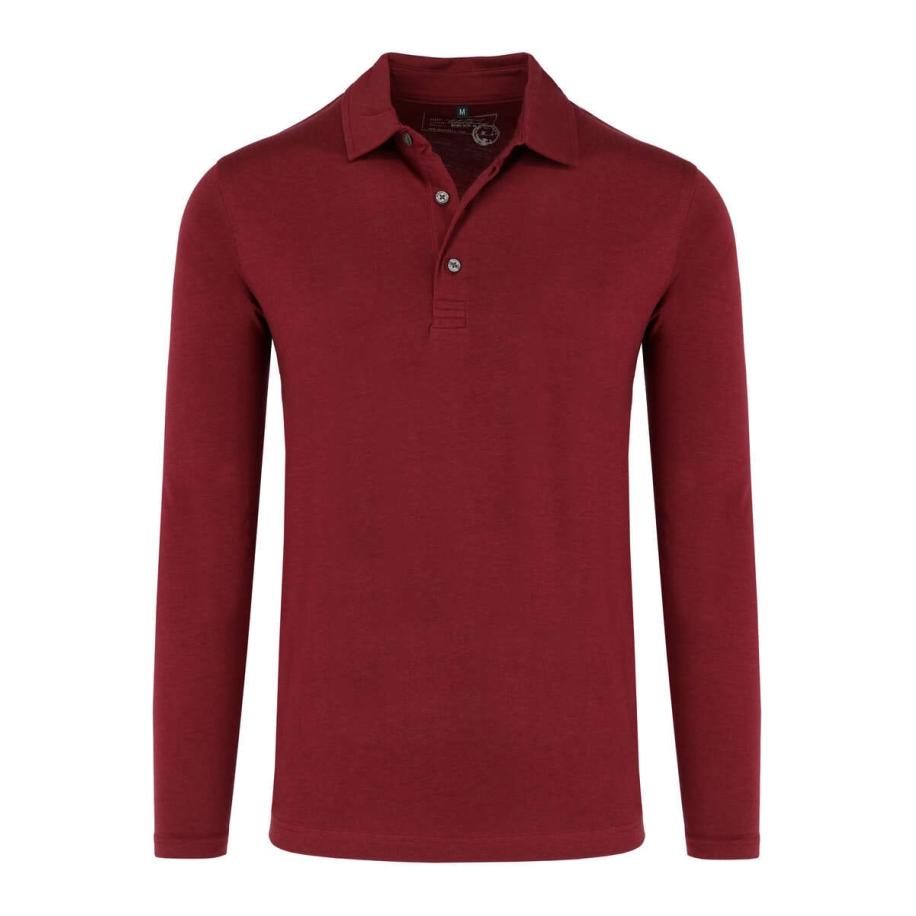 Marvelis Casual Poloshirt lange mouw bordeaux, Effen Rood