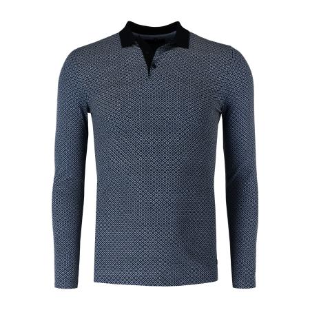 Marvelis Poloshirt lange mouw nachtblauw, Bedrukt