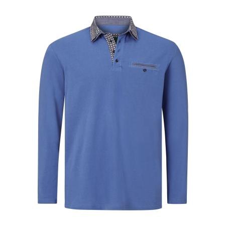 Charles Colby Poloshirt lange mouw blauw, Effen