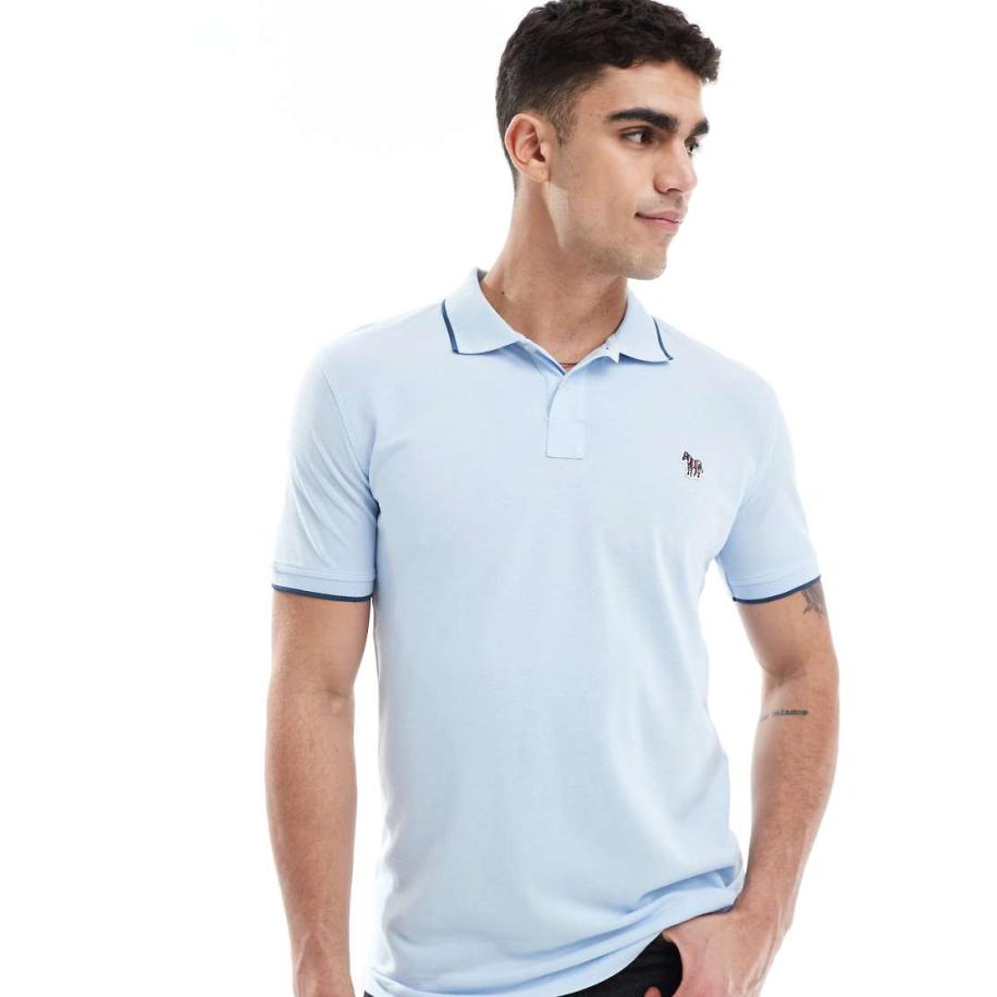 PS Paul Smith - Poloshirt met logo en gekleurd randje in lichtblauw Blauw