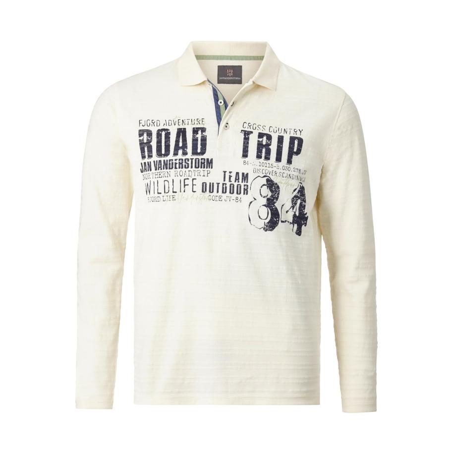 Jan Vanderstorm Poloshirt lange mouw wit, Bedrukt Wit