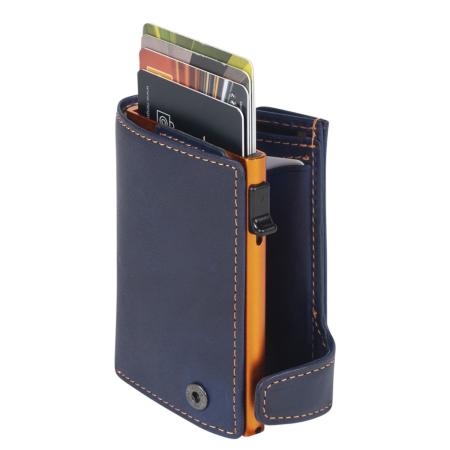 Tony Perotti Furbo Leather Cardholder W/ Coinpocket orange / blue