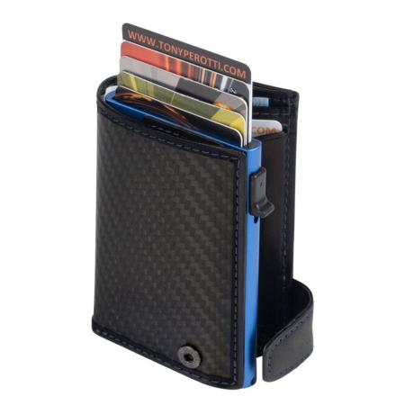 Tony Perotti Furbo Leather Cardholder W/ Coinpocket carbon blue black