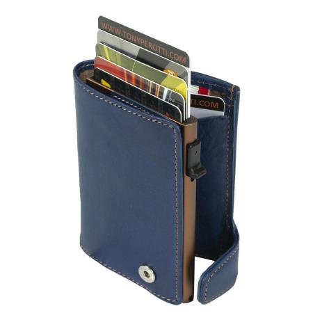 Tony Perotti Furbo Leather Cardholder W/ Coinpocket dark blue/ brown