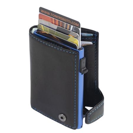 Tony Perotti Furbo Leather Cardholder W/ Coinpocket black / blue