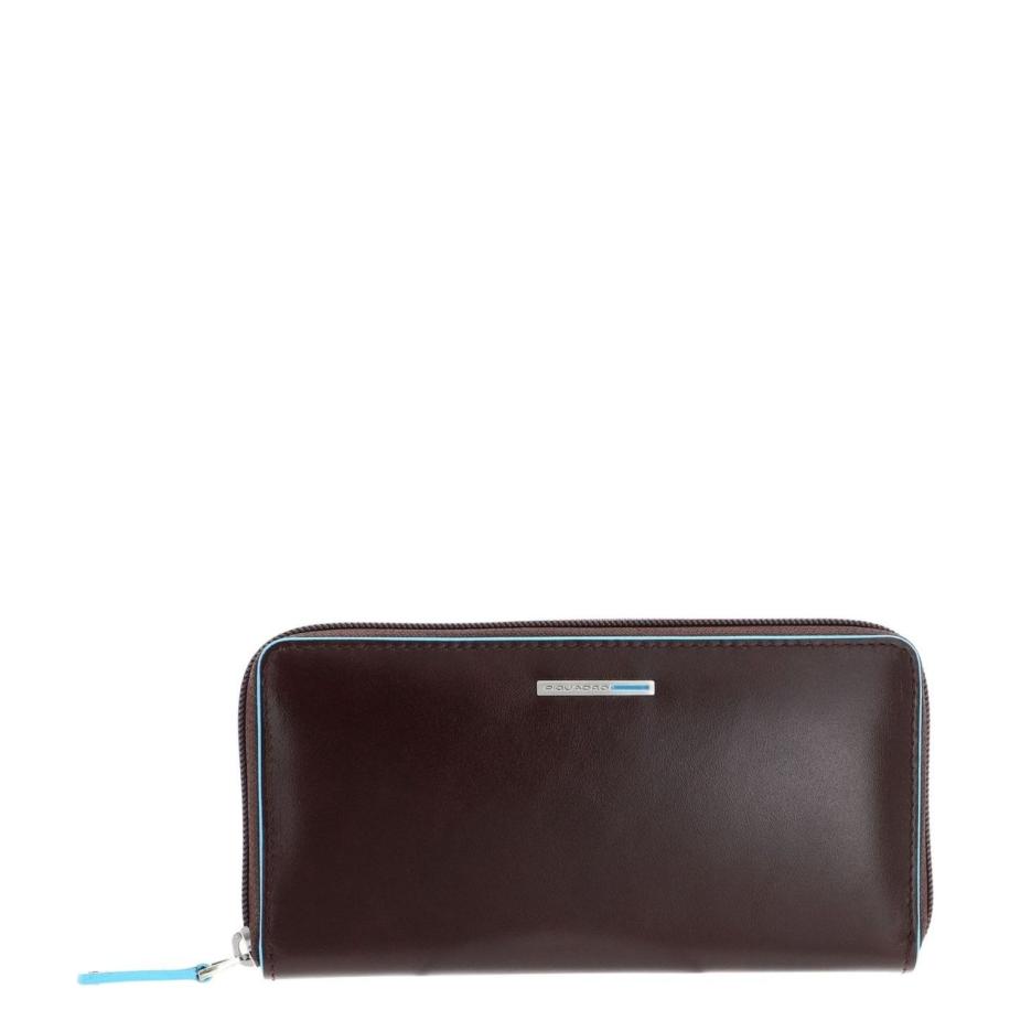 Piquadro Blue Square Women Zip Long Wallet mahogany Oranje