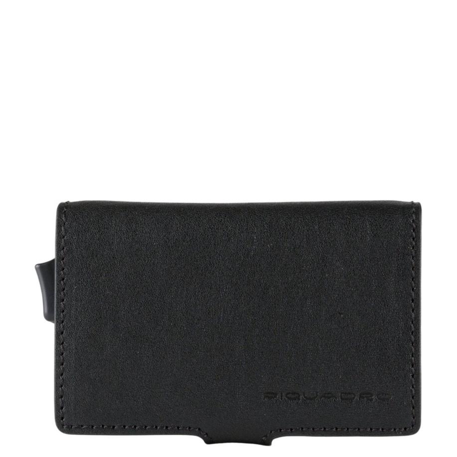 Piquadro Black Square Double Creditcard Case With Sliding System black Zwart