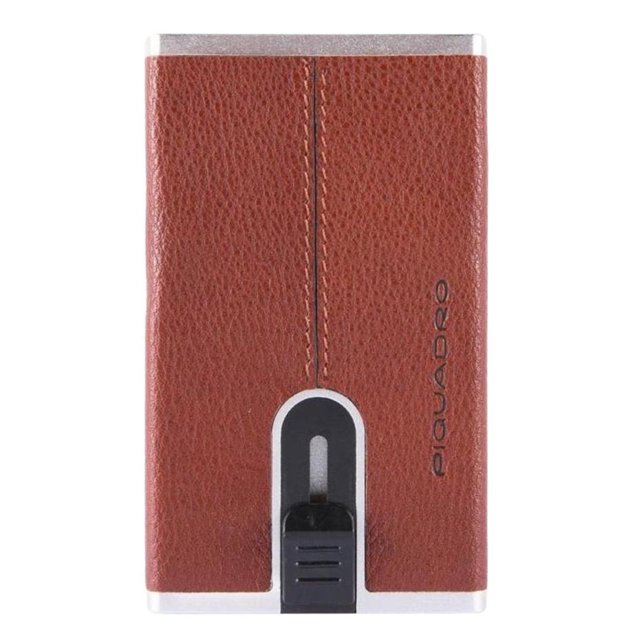 Piquadro Black Square Compact Wallet For Banknotes And Creditcards tobacco Bruin