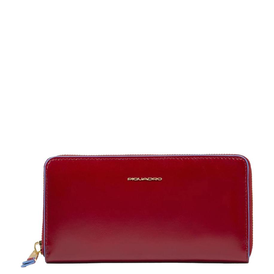 Piquadro Blue Square Women Zip Long Wallet red Rood