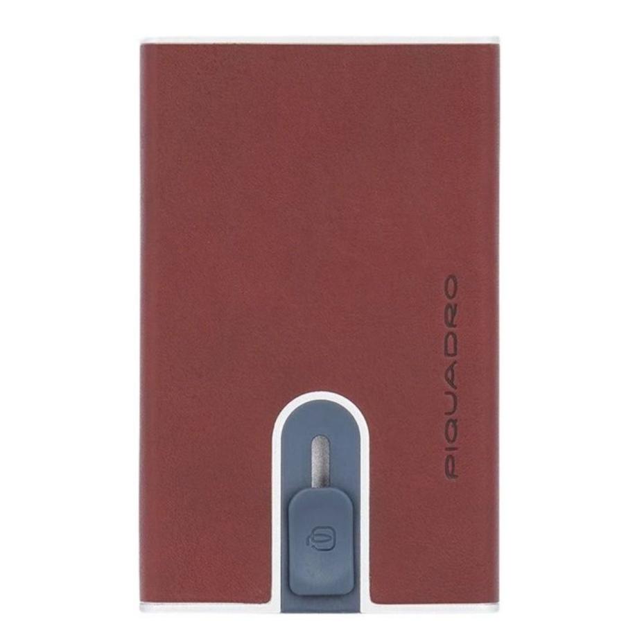 Piquadro Black Square Creditcard Case With Sliding System tobacco Bruin