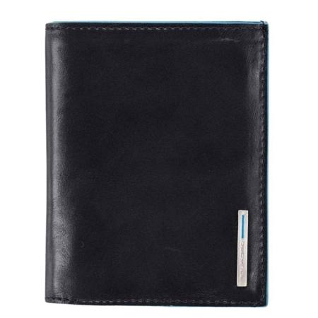 Piquadro Blue Square Vertical Wallet 10 Cards With Coin Case night blue