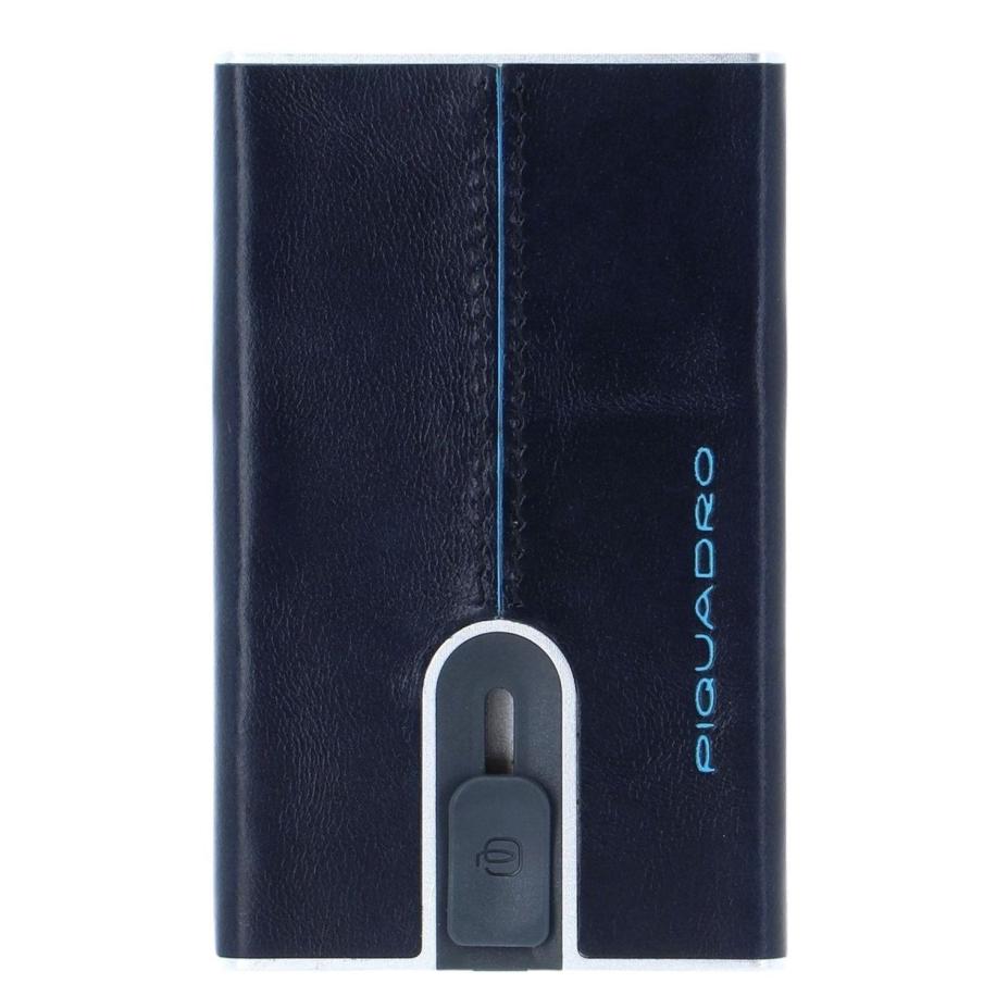 Piquadro Blue Square Creditcard Case With Sliding System night blue Blauw