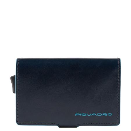 Piquadro Blue Square Double Credit Card Case With Sliding System night blue