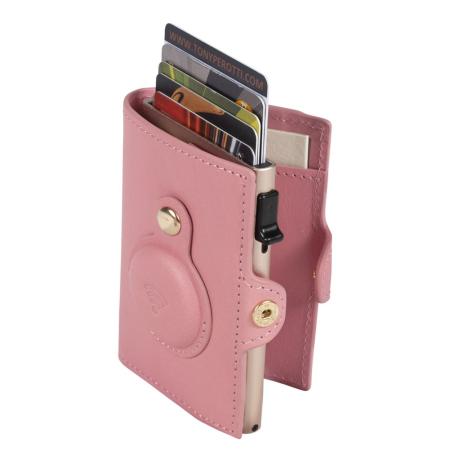 Tony Perotti Furbo Leather Cardholder Air Tag pink