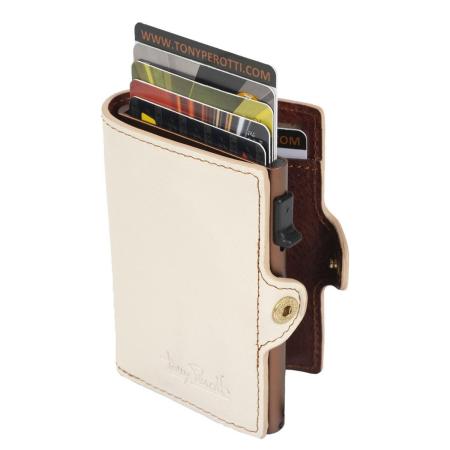 Tony Perotti Furbo Leather Cardholder white / dark brown
