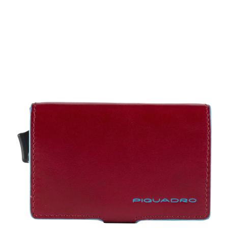 Piquadro Blue Square Double Credit Card Case With Sliding System red