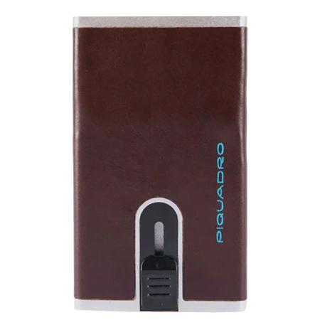 Piquadro Blue Square Creditcard Case With Sliding System mahogany