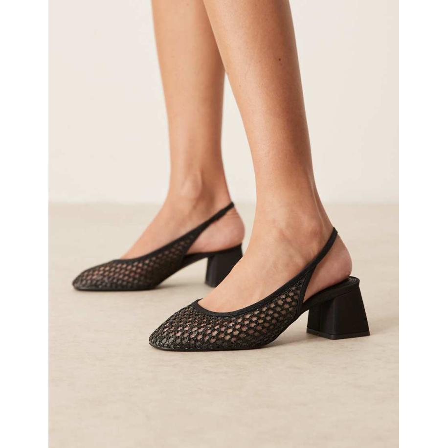 ASOS DESIGN Sugar Geweven slingback schoenen met halfhoge hak in zwart Zwart