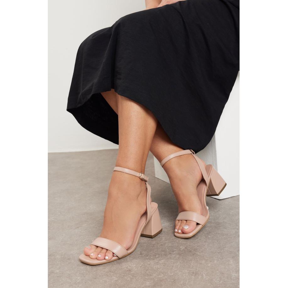 Yours Sandalen Met Blokhak In Een Extra Brede Pasvorm In Nude Imitatieleersize 40EEE Bruin