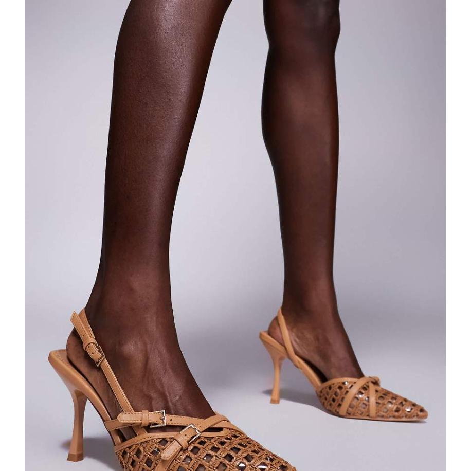 Public Desire Wide Fit Smooch Geweven slingback-schoenen met hak in lichtbruin Bruin