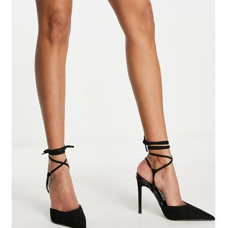 ASOS DESIGN Prize Schoenen met brede pasvorm, hoge hak en strikbanden in zwart