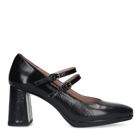 Manfield Zwarte leren mary jane pumps