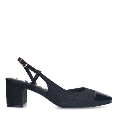 Sacha Zwarte glitter slingbacks met blokhak