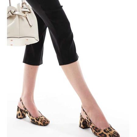 London Rebel Slingback-muiltjes met brede pasvorm en blokhak in hoogglanzende luipaardprint-Veelkleurig