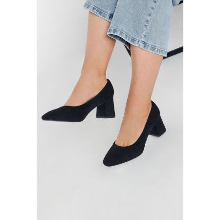 Yours Zwarte Pumps Met Imitatiesuède, Middelhoge Blokhak En Extra Brede Eeepasvormsize 38EEE
