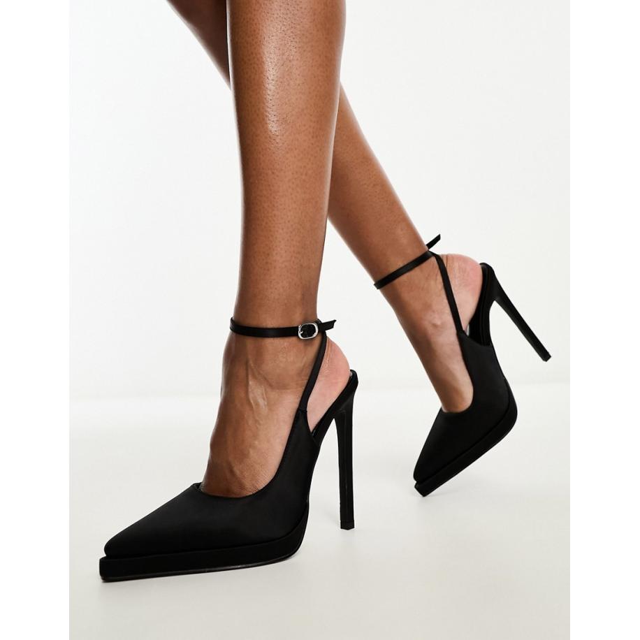 Simmi London Landen Pumps met plateauzool en hak in zwart satijn Zwart