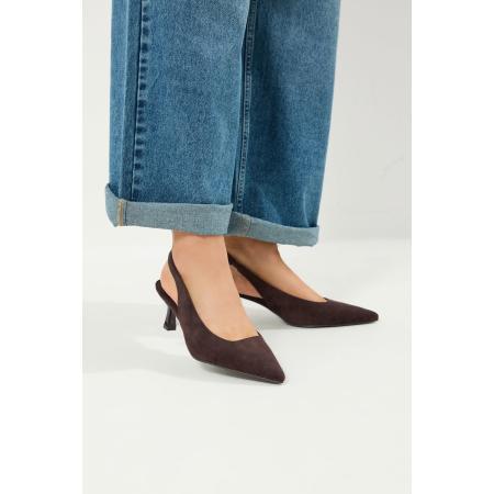 Yours Chocoladebruine Imitatiesuède Slingbackhakken In Brede Epasvormsize 39EEE