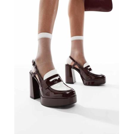 Bershka Loafers met plateauzool en hak in bruin