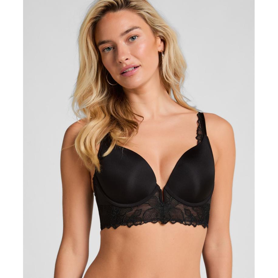Hunkemöller Voorgevormde longline push-up beugel bh Jemima Zwart Zwart