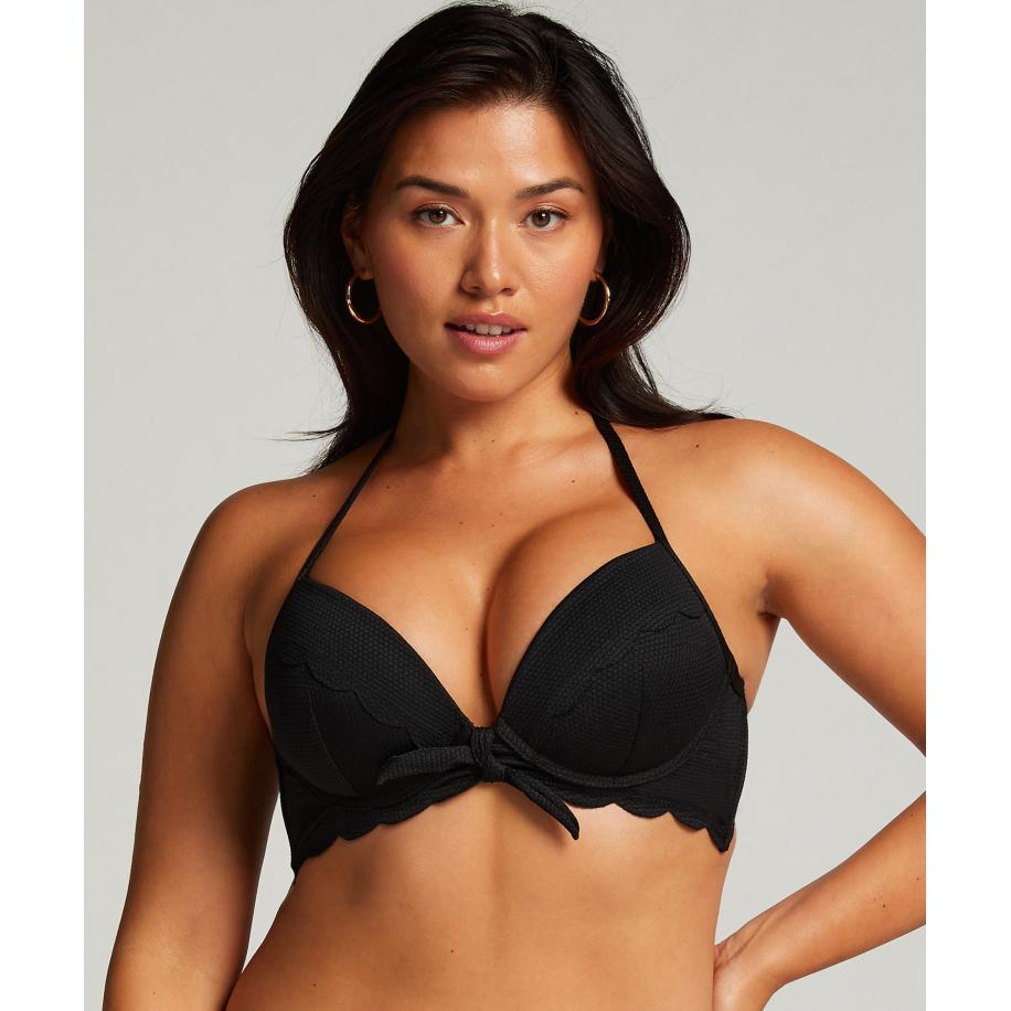 Hunkemöller Voorgevormde push-up beugel bikinitop Scallop Cup A - E Zwart Zwart