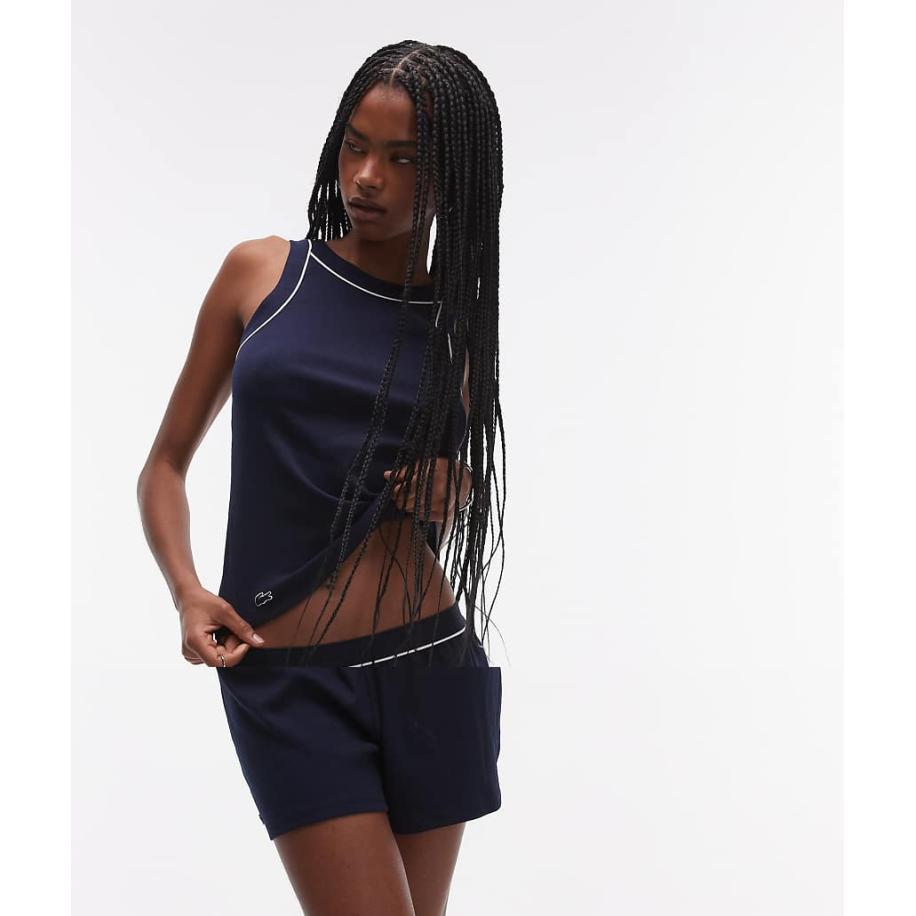 Lacoste Pyjamaset van hemdje en short in marineblauw Blauw