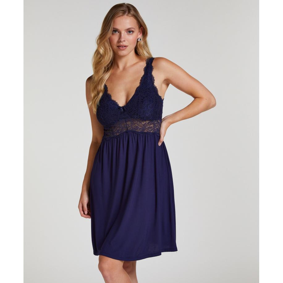 Hunkemöller Slipdress Nora Lace Blauw Blauw