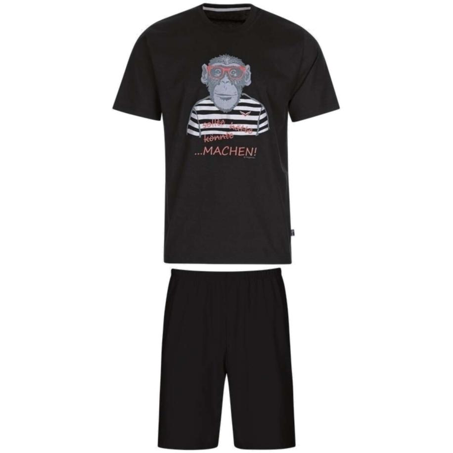 TRIGEMA pyjama zwart, Bedrukt Zwart