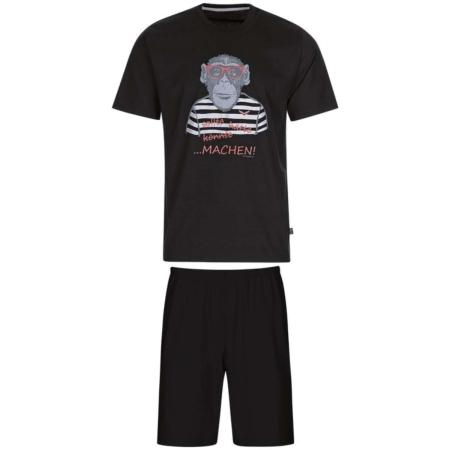 TRIGEMA pyjama zwart, Bedrukt