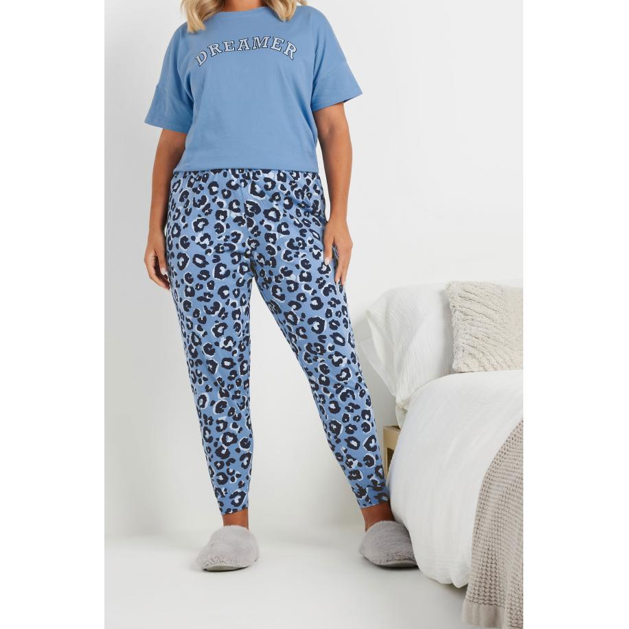 Yours Pyjamabroek Met Luipaardprint En Toelopende Pijpen In Blauw Size 66-68 Blauw