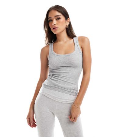 Cotton On Sleep Recovery Geribbeld pyjamahemdje met racerhals in grijs