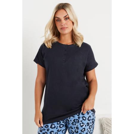 Yours Katoenen Pyjamatop Met Knoopdetail In Donkerblauw Size 66-68