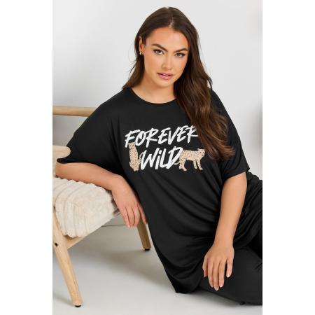 Yours Soft Touch Pyjamatop Met 'Forever Wild' Slogan In Zwart Size 66-68