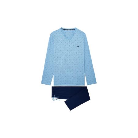 HOM HOM Pyjama lang Walter lichtblauw / donkerblauw