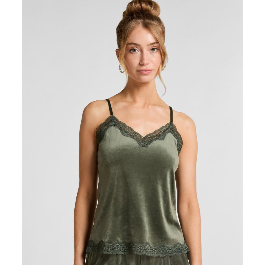 Hunkemöller Cami top Velours Lace Groen Groen